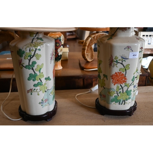 454 - Two Asian ceramic table-lamps, with floral decoration, 40 cm high (2)