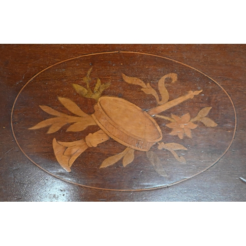 463 - An oval inlaid mahogany tray with brass handles to/w an oak rectangular tray (2)