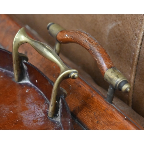 463 - An oval inlaid mahogany tray with brass handles to/w an oak rectangular tray (2)