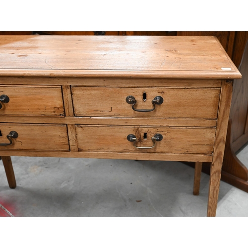 48 - An antique four drawer hall table on tapering square supports, 92 cm x 40 cm x 70 cm high