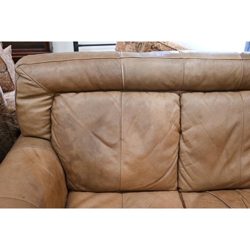 67 - A tan leather two seater sofa, 150 x 100 x 90 cm high