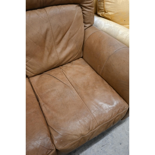 67 - A tan leather two seater sofa, 150 x 100 x 90 cm high