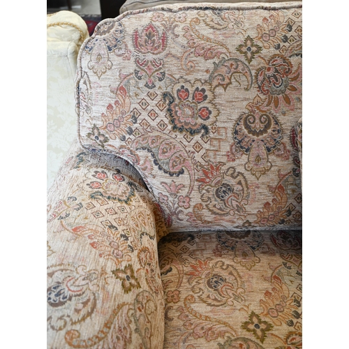 76 - # A Duresta scroll arm two seater sofa with old gold floral and foliate upholstery, 156 cm wide x 86... 