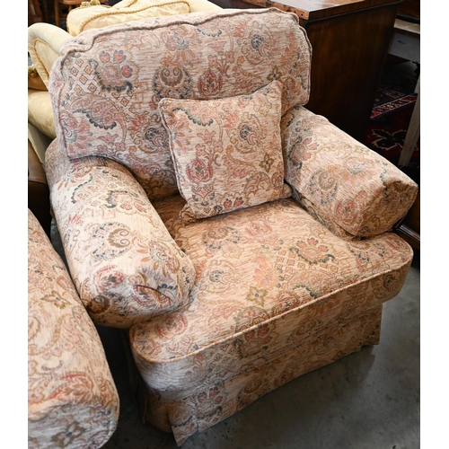 76 - # A Duresta scroll arm two seater sofa with old gold floral and foliate upholstery, 156 cm wide x 86... 