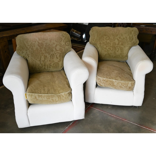 77 - # A pair of upholstered armchairs in loose green damask covers, 88 x 96 x 82 cm high (2)