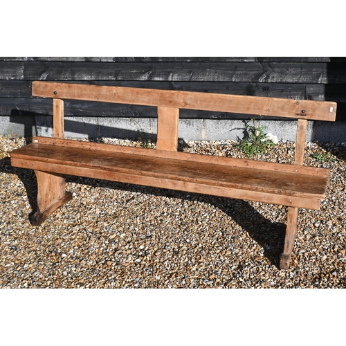 79 - An antique pine hall bench/settle, 184 cm wide x 44 cm deep x 84 cm high