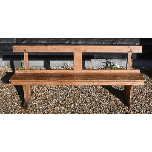 79 - An antique pine hall bench/settle, 184 cm wide x 44 cm deep x 84 cm high