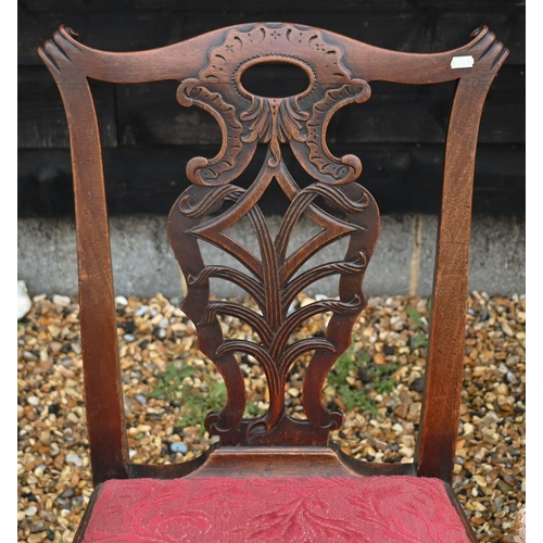 86 - Four 19th century mahogany Chippendale style dining chairs with foliate pad seats to/w similar carve... 