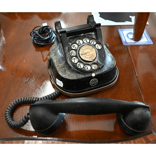 473 - A vintage RTT (Belgium) Bell Telephone Mfg. Co telephone with brass carrying handle to/w a Minton Ar... 