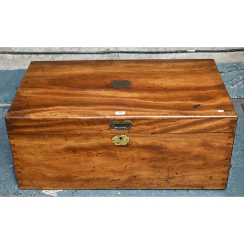 950 - A Victorian brass-bound teak camphor-lined campaign trunk, with folding carrying handles to sides, t... 