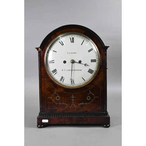 960 - T Snow, Knaresborough, a Regency brass inlaid mahogany cased 8-day repeat twin fusee bracket clock, ... 