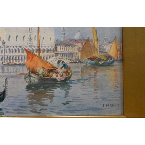 718 - F M Chase (1843-1898) - Venetian view, watercolour, signed lower right, 23 x 35 cm