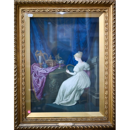 765 - Johann Jacob Hoch (1750-1829) - Young lady within a classical interior with looking glass, gouache, ... 