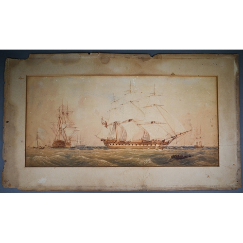 802 - 19th century English school - Frigate in full sail, possibly Amazon or Diana, watercolour, 23 x 49 c... 