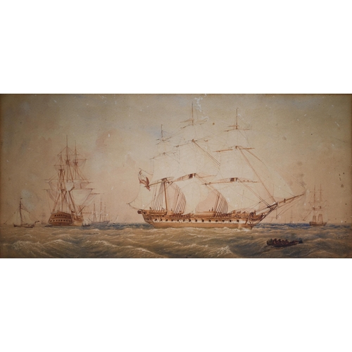 802 - 19th century English school - Frigate in full sail, possibly Amazon or Diana, watercolour, 23 x 49 c... 