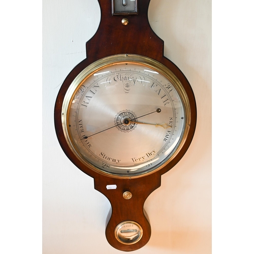 975 - J Lione, London, a Victorian satinwood cased wheel barometer, with engraved silvered dial, thermomet... 