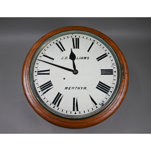 968 - J D Williams, Merthyr, a large 8-day single fusee dial clock, the 34 cm dia. white enamelled dial wi... 