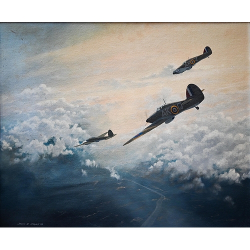 829 - John D Jones - 'No Escape, Hurricanes 213 Squadron', oil on board, signed and dated '78 lower left, ... 