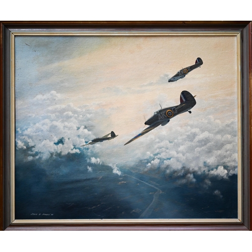 829 - John D Jones - 'No Escape, Hurricanes 213 Squadron', oil on board, signed and dated '78 lower left, ... 