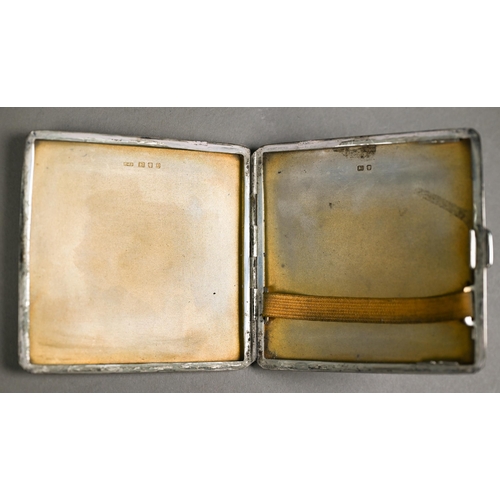 101 - An engine-turned silver cigarette case, mounted with enamelled Royal Artillery badge, Thomas William... 