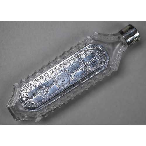 105 - An unusual 19th Century cut glass scent flask, incorporating an unmarked silver toothpick-holder wit... 