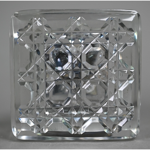 109 - An Edwardian cut and polished glass square inkwell with silver collar and cover, John Grinsell &... 