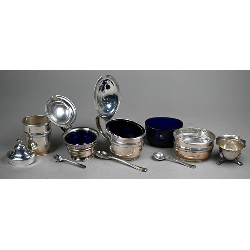 137 - An oval silver three-piece condiment set, William Comyns & Son, London 1936, to/w a (non-matchin... 