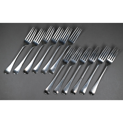 151 - A set of twelve George III silver old English pattern table forks, William Sumner I, London 1800, 23... 