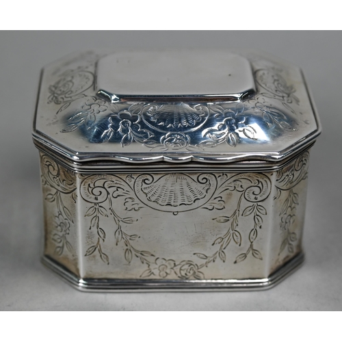 176 - WITHDRAWN Hester Bateman: a George III silver box with moulded hinged lid, canted corners and engrav... 