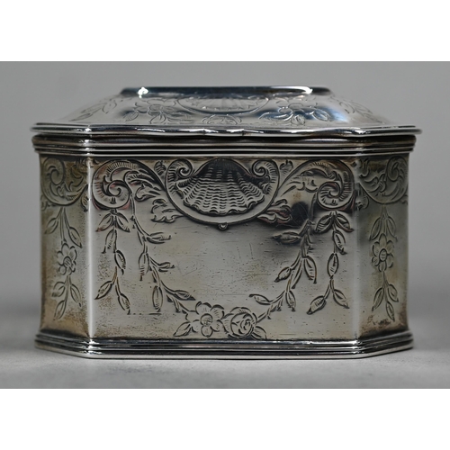 176 - WITHDRAWN Hester Bateman: a George III silver box with moulded hinged lid, canted corners and engrav... 