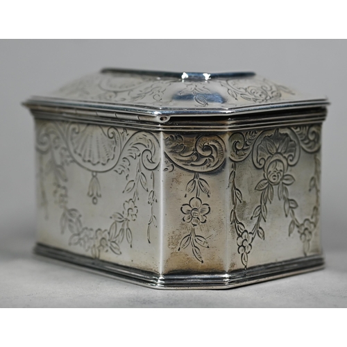 176 - WITHDRAWN Hester Bateman: a George III silver box with moulded hinged lid, canted corners and engrav... 