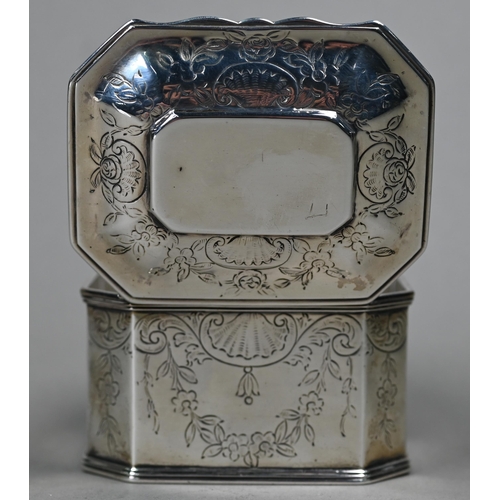 176 - WITHDRAWN Hester Bateman: a George III silver box with moulded hinged lid, canted corners and engrav... 