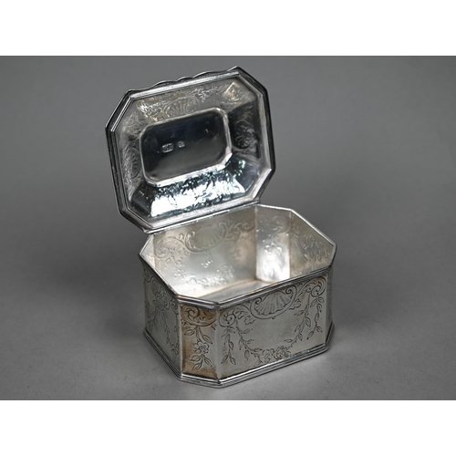 176 - WITHDRAWN Hester Bateman: a George III silver box with moulded hinged lid, canted corners and engrav... 