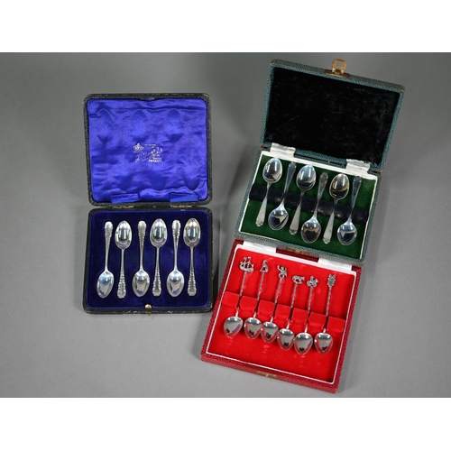 186 - A set of six Victorian silver coffee spoons with figural finials, London import 1894, cased, to/w tw... 