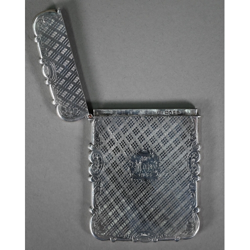 190 - A Victorian visiting card case with engraved tartan-style decoration and scrolling edges, Edward Smi... 