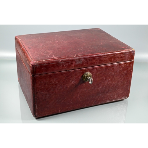 205 - A dark red jewel case with dark red velvet-lined fitted interior and two lift out trays, Bramah lock... 