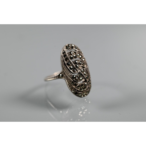 219 - An Irish silver and marcasite brooch in the form of a harp, an Art Deco marcasite brooch, a part dre... 