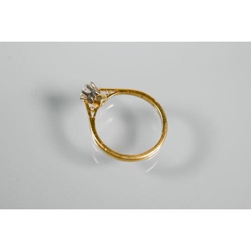 226 - A single stone diamond ring, the brilliant cut diamond in coronet setting with scroll shoulders, 18c... 