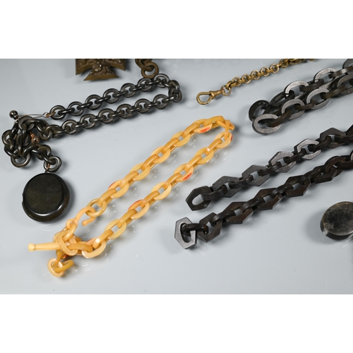 229 - A collection of various 19th century watch/Albert chains and other chains, including jet, bog oak, b... 