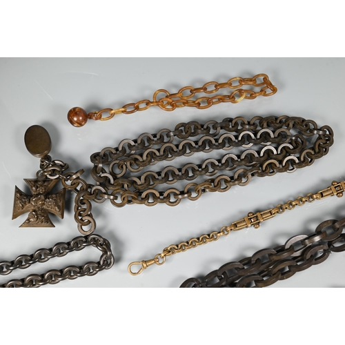 229 - A collection of various 19th century watch/Albert chains and other chains, including jet, bog oak, b... 