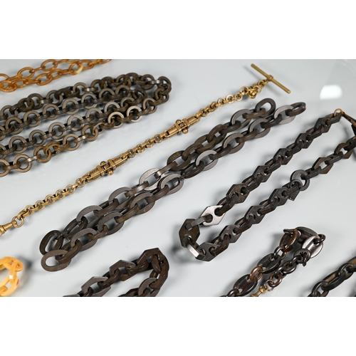 229 - A collection of various 19th century watch/Albert chains and other chains, including jet, bog oak, b... 