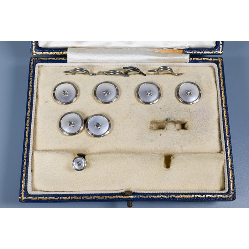 273 - A cased set of 9ct yellow gold and mother-of-pearl set studs and cufflinks (incomplete) to/w unassoc... 