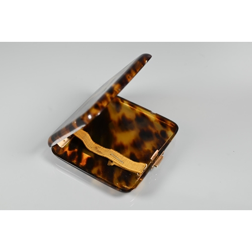 276 - A faux tortoiseshell rectangular cigarette case with 9ct yellow gold thumbpiece and hinges, maker H ... 