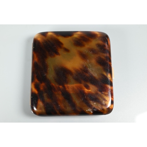 276 - A faux tortoiseshell rectangular cigarette case with 9ct yellow gold thumbpiece and hinges, maker H ... 