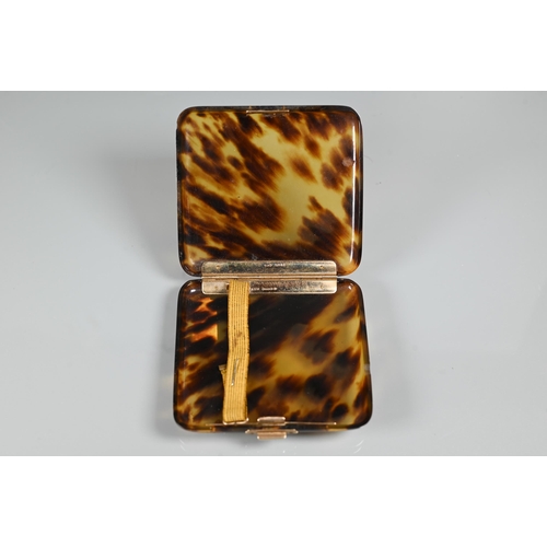 276 - A faux tortoiseshell rectangular cigarette case with 9ct yellow gold thumbpiece and hinges, maker H ... 