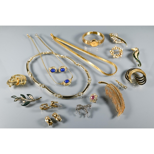 280 - Vintage and modern designer gilt metal jewellery including Christian Dior necklace and matching earr... 