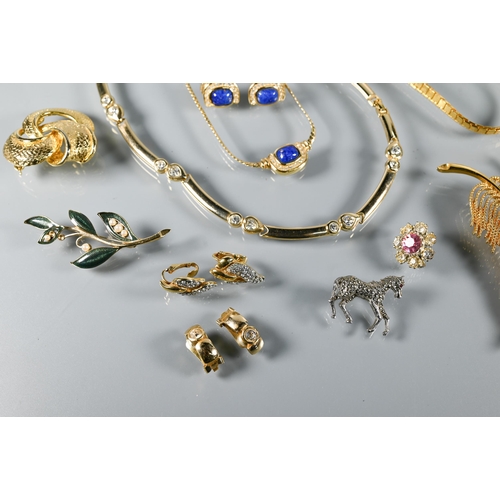 280 - Vintage and modern designer gilt metal jewellery including Christian Dior necklace and matching earr... 