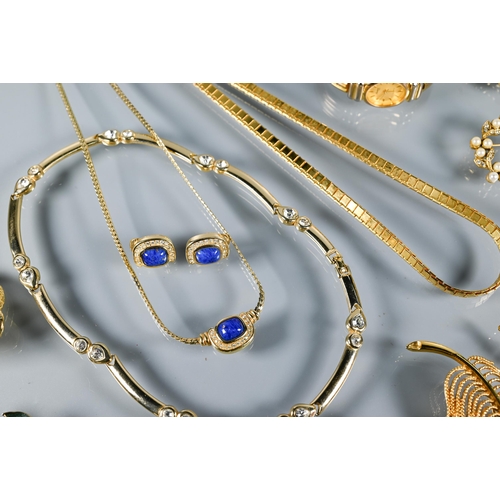 280 - Vintage and modern designer gilt metal jewellery including Christian Dior necklace and matching earr... 