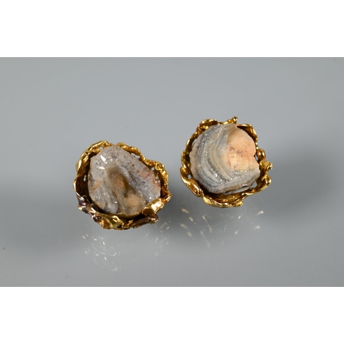 281 - John Donald (1928-2023) - A pair of vintage clip-on earrings of textured naturalistic form set with ... 