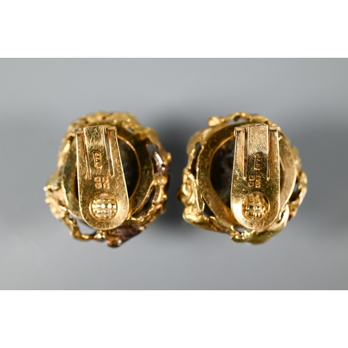 281 - John Donald (1928-2023) - A pair of vintage clip-on earrings of textured naturalistic form set with ... 